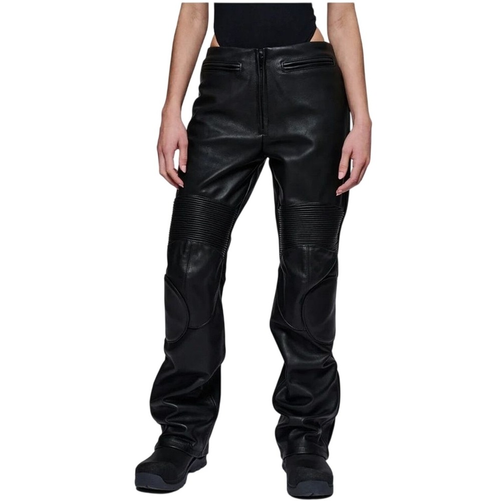 $895 Harley Davidson X Vanson Women Moto Leather Straight Pants size 2 Black NWT